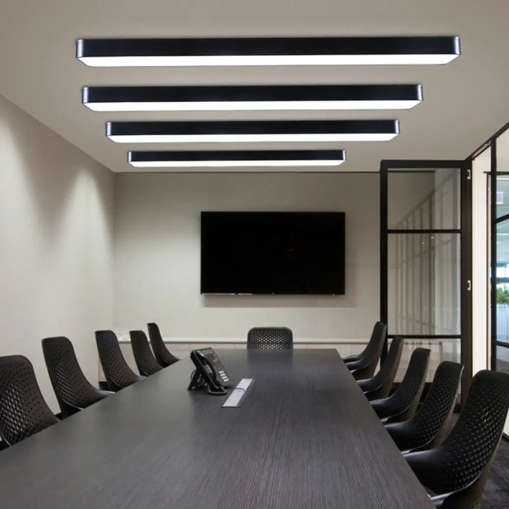 DecorBites™ DecorBites™ LED Ceiling Lamp for Conference Rooms – Simplicity Black Flush Light with Acrylic Shade (23.5"/47"/59" Long)