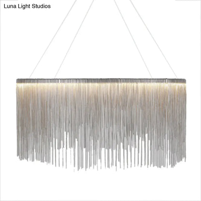 LED Chain Fringe Chandelier - Modern Metal Pendant Light for Living Room