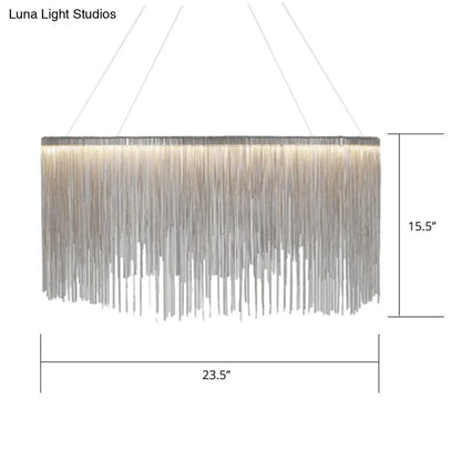 LED Chain Fringe Chandelier - Modern Metal Pendant Light for Living Room