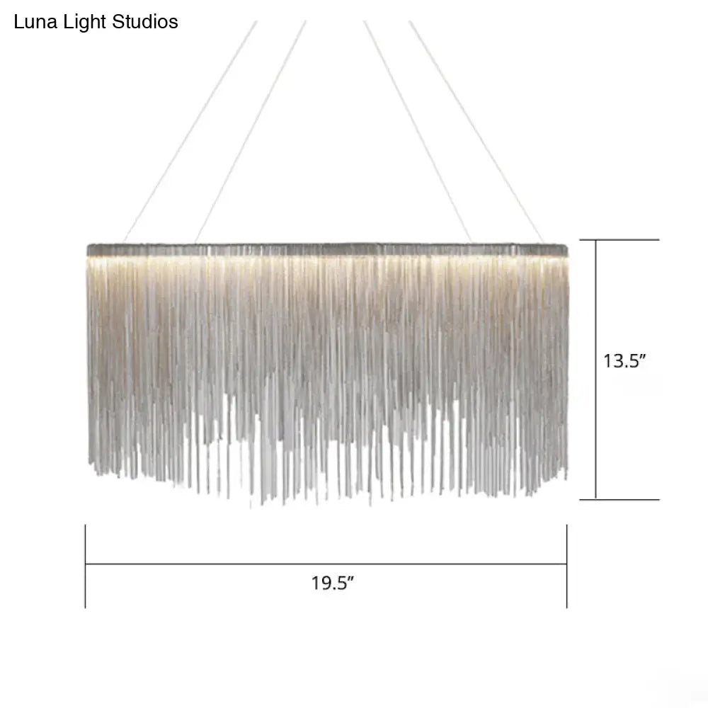 LED Chain Fringe Chandelier - Modern Metal Pendant Light for Living Room