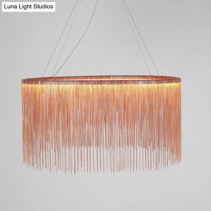 LED Chain Fringe Chandelier - Modern Metal Pendant Light for Living Room