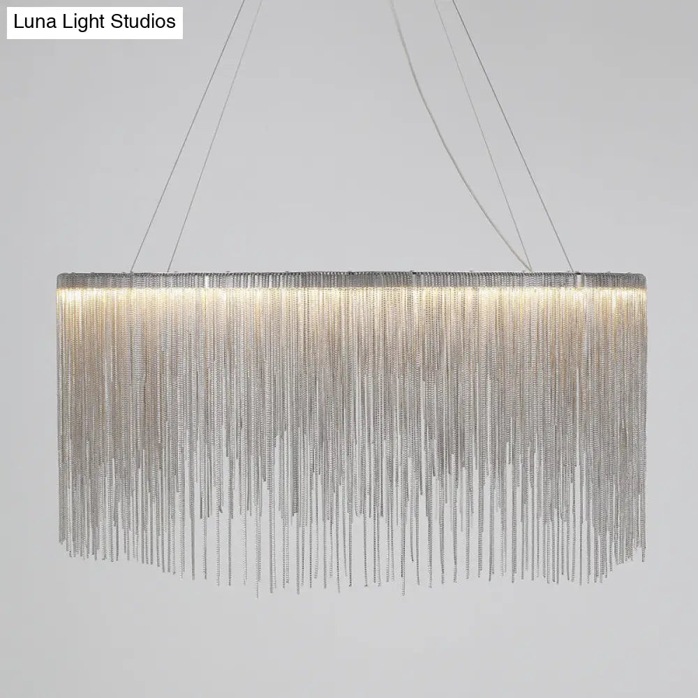 LED Chain Fringe Chandelier - Modern Metal Pendant Light for Living Room