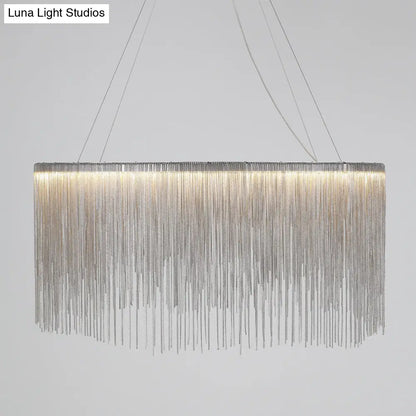 LED Chain Fringe Chandelier - Modern Metal Pendant Light for Living Room