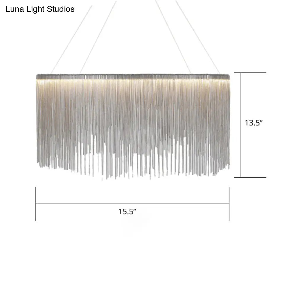 LED Chain Fringe Chandelier - Modern Metal Pendant Light for Living Room