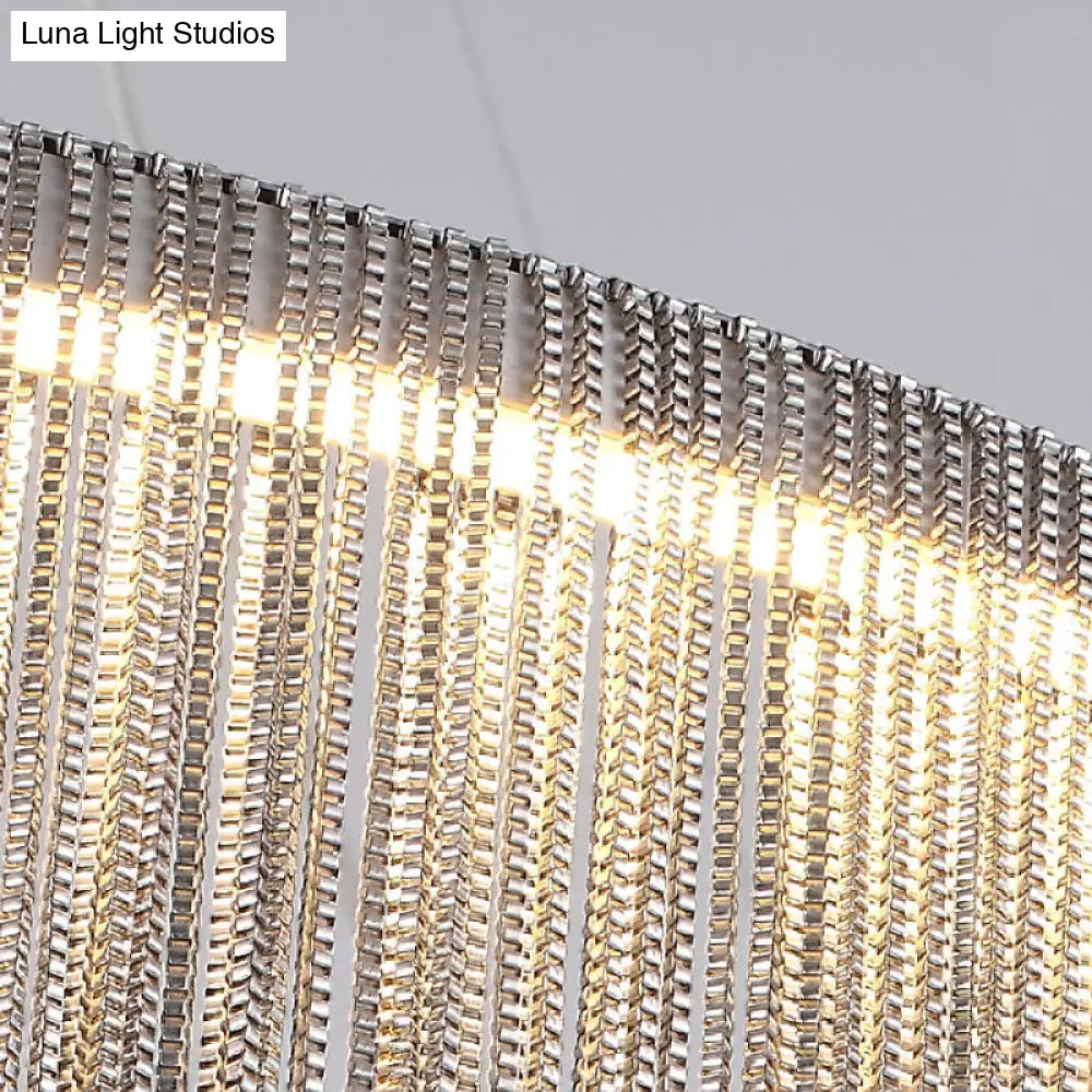 LED Chain Fringe Chandelier - Modern Metal Pendant Light for Living Room