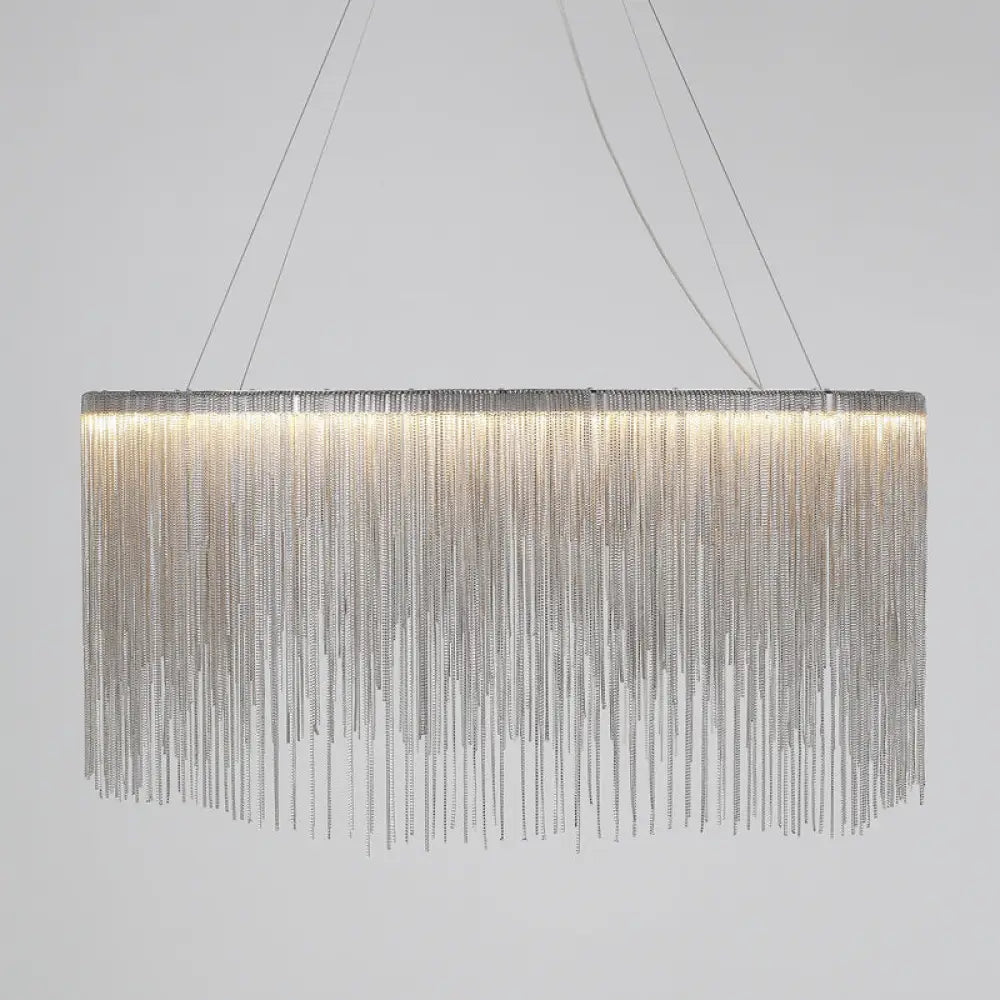 LED Chain Fringe Chandelier - Modern Metal Pendant Light for Living Room