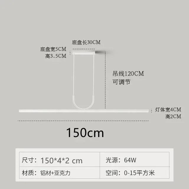 LED Chandelier for Dining Room - Nordic Minimalist - White 150 cm / Warm White 3000K - Chandelier