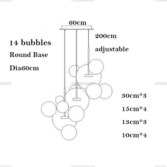 LED Chandelier for Nordic Decor - Bubble Ball - 14 bubbles Dia60cm / frosted shade E27 / Natural Light - Chandelier