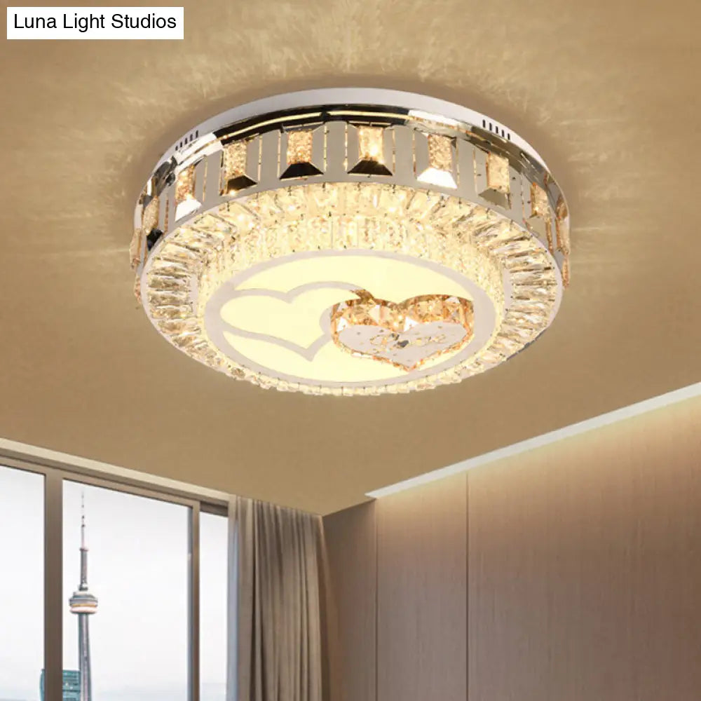 DecorBites™ DecorBites™ LED Chrome Flush Mount Ceiling Lighting with Stainless Steel Drum Shape and Crystal Accents