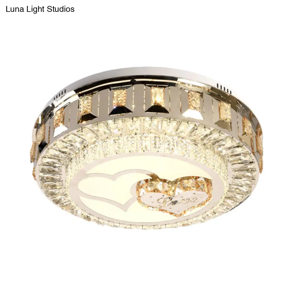 DecorBites™ DecorBites™ LED Chrome Flush Mount Ceiling Lighting with Stainless Steel Drum Shape and Crystal Accents