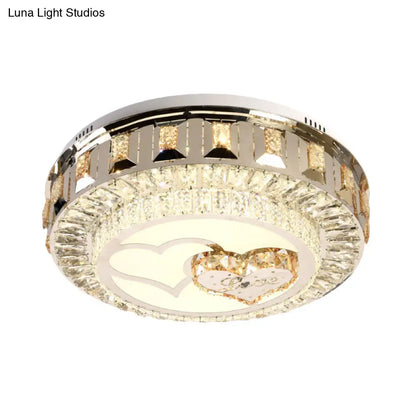 DecorBites™ DecorBites™ LED Chrome Flush Mount Ceiling Lighting with Stainless Steel Drum Shape and Crystal Accents
