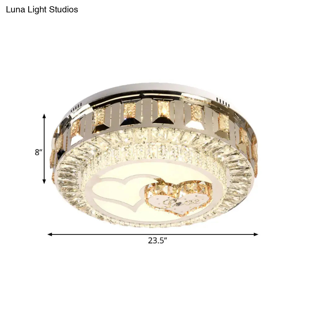 DecorBites™ DecorBites™ LED Chrome Flush Mount Ceiling Lighting with Stainless Steel Drum Shape and Crystal Accents