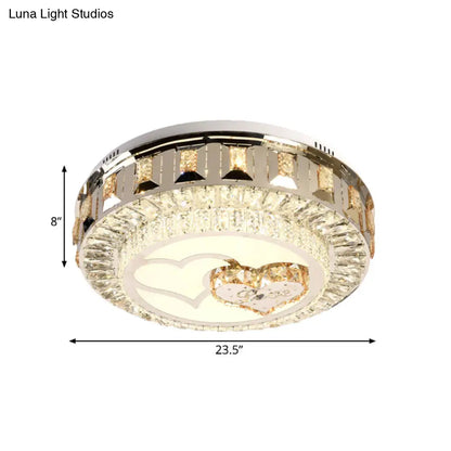DecorBites™ DecorBites™ LED Chrome Flush Mount Ceiling Lighting with Stainless Steel Drum Shape and Crystal Accents