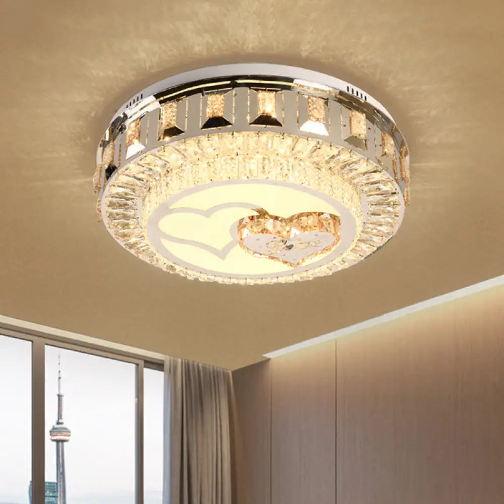 DecorBites™ DecorBites™ LED Chrome Flush Mount Ceiling Lighting with Stainless Steel Drum Shape and Crystal Accents