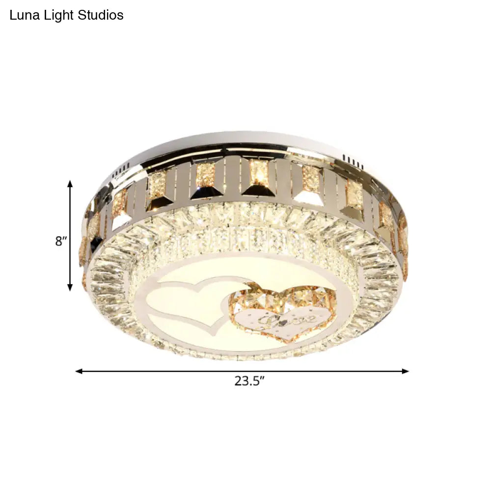 DecorBites™ DecorBites™ LED Chrome Flush Mount Ceiling Lighting with Stainless Steel Drum Shape and Crystal Accents