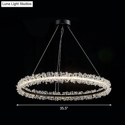 LED Circle Chandelier with Crystal Beads - Elegant Living Room Pendant Light