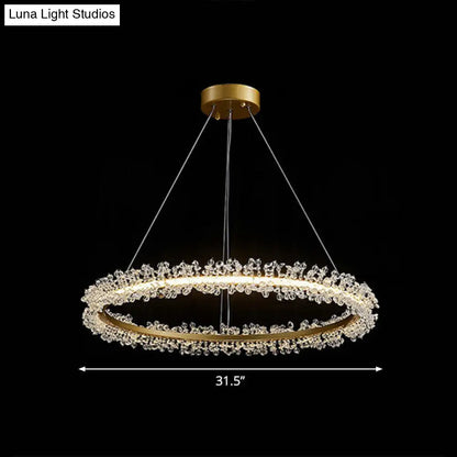 LED Circle Chandelier with Crystal Beads - Elegant Living Room Pendant Light