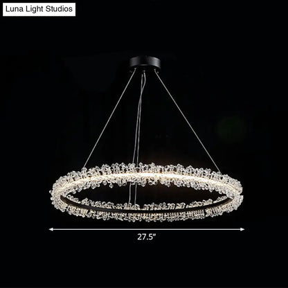 LED Circle Chandelier with Crystal Beads - Elegant Living Room Pendant Light