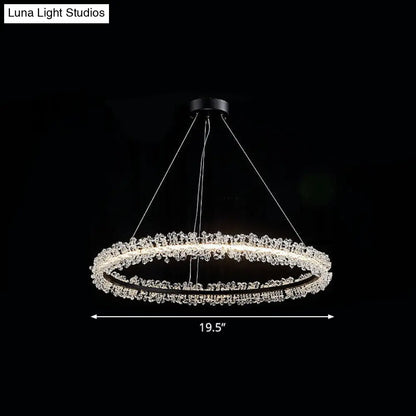 LED Circle Chandelier with Crystal Beads - Elegant Living Room Pendant Light