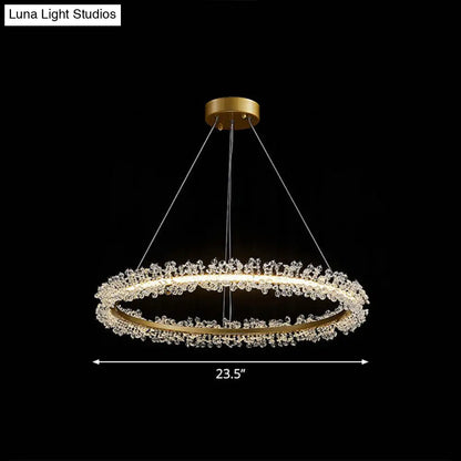 LED Circle Chandelier with Crystal Beads - Elegant Living Room Pendant Light