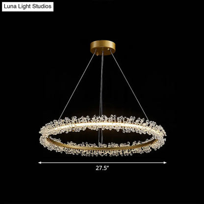 LED Circle Chandelier with Crystal Beads - Elegant Living Room Pendant Light