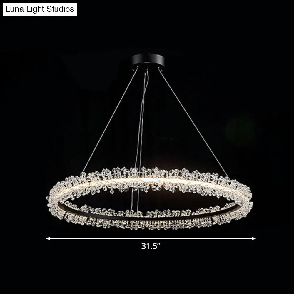 LED Circle Chandelier with Crystal Beads - Elegant Living Room Pendant Light