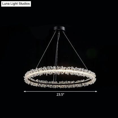 LED Circle Chandelier with Crystal Beads - Elegant Living Room Pendant Light