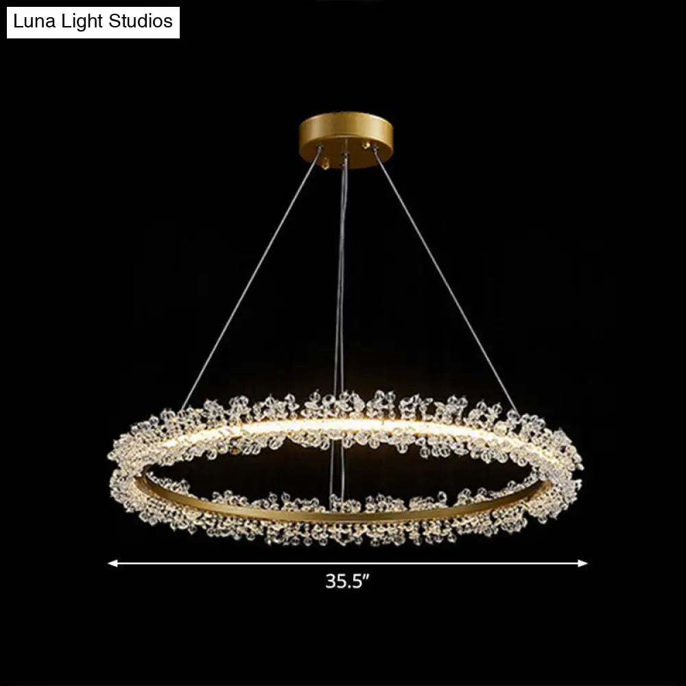 LED Circle Chandelier with Crystal Beads - Elegant Living Room Pendant Light