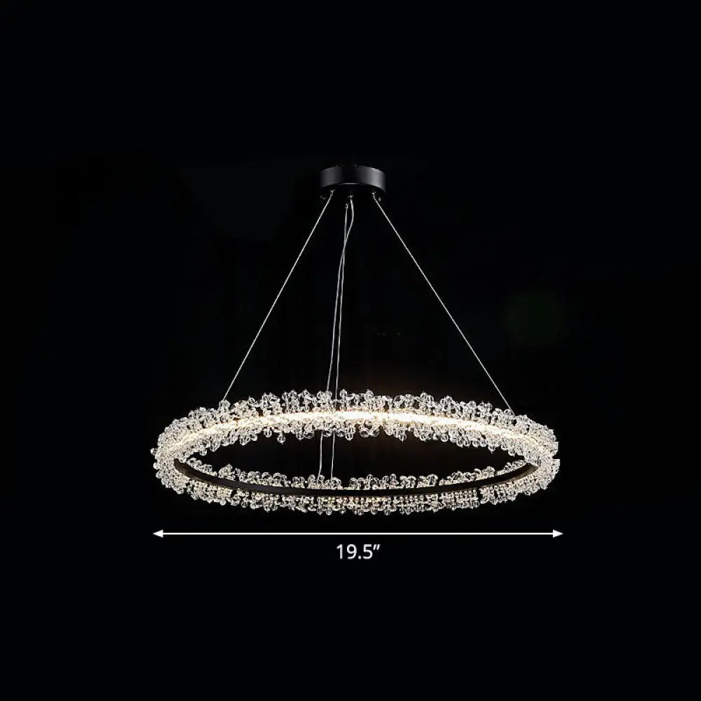 LED Circle Chandelier with Crystal Beads - Elegant Living Room Pendant Light