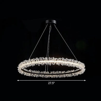 LED Circle Chandelier with Crystal Beads - Elegant Living Room Pendant Light