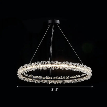 LED Circle Chandelier with Crystal Beads - Elegant Living Room Pendant Light