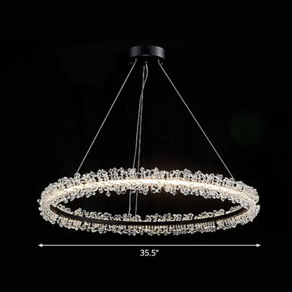 LED Circle Chandelier with Crystal Beads - Elegant Living Room Pendant Light