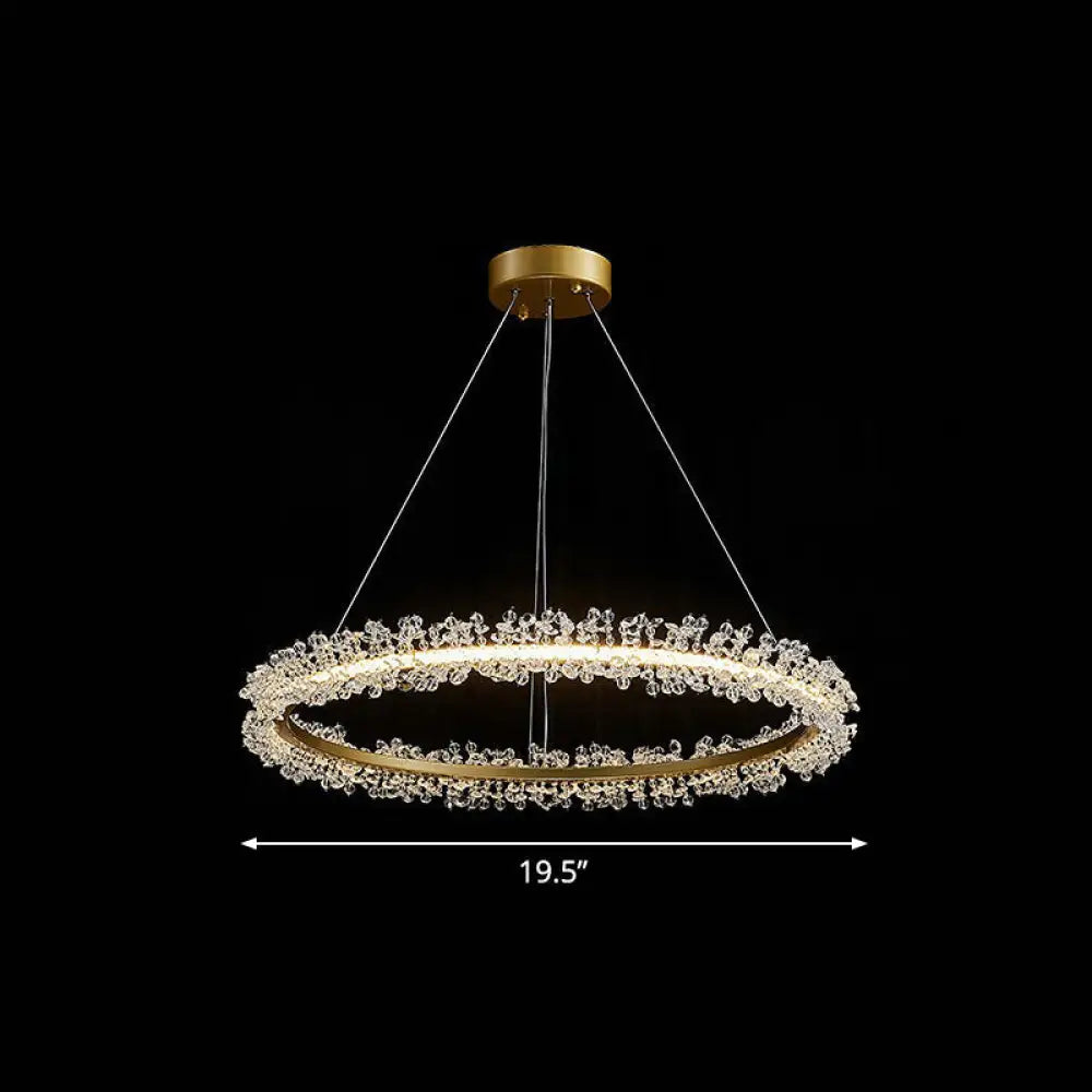 LED Circle Chandelier with Crystal Beads - Elegant Living Room Pendant Light