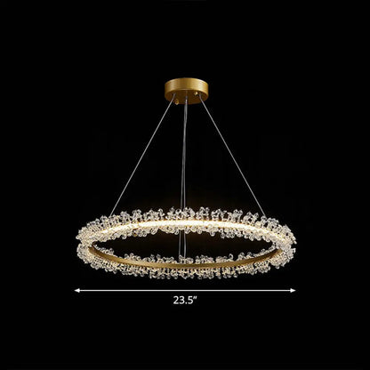 LED Circle Chandelier with Crystal Beads - Elegant Living Room Pendant Light