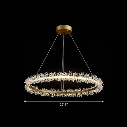 LED Circle Chandelier with Crystal Beads - Elegant Living Room Pendant Light