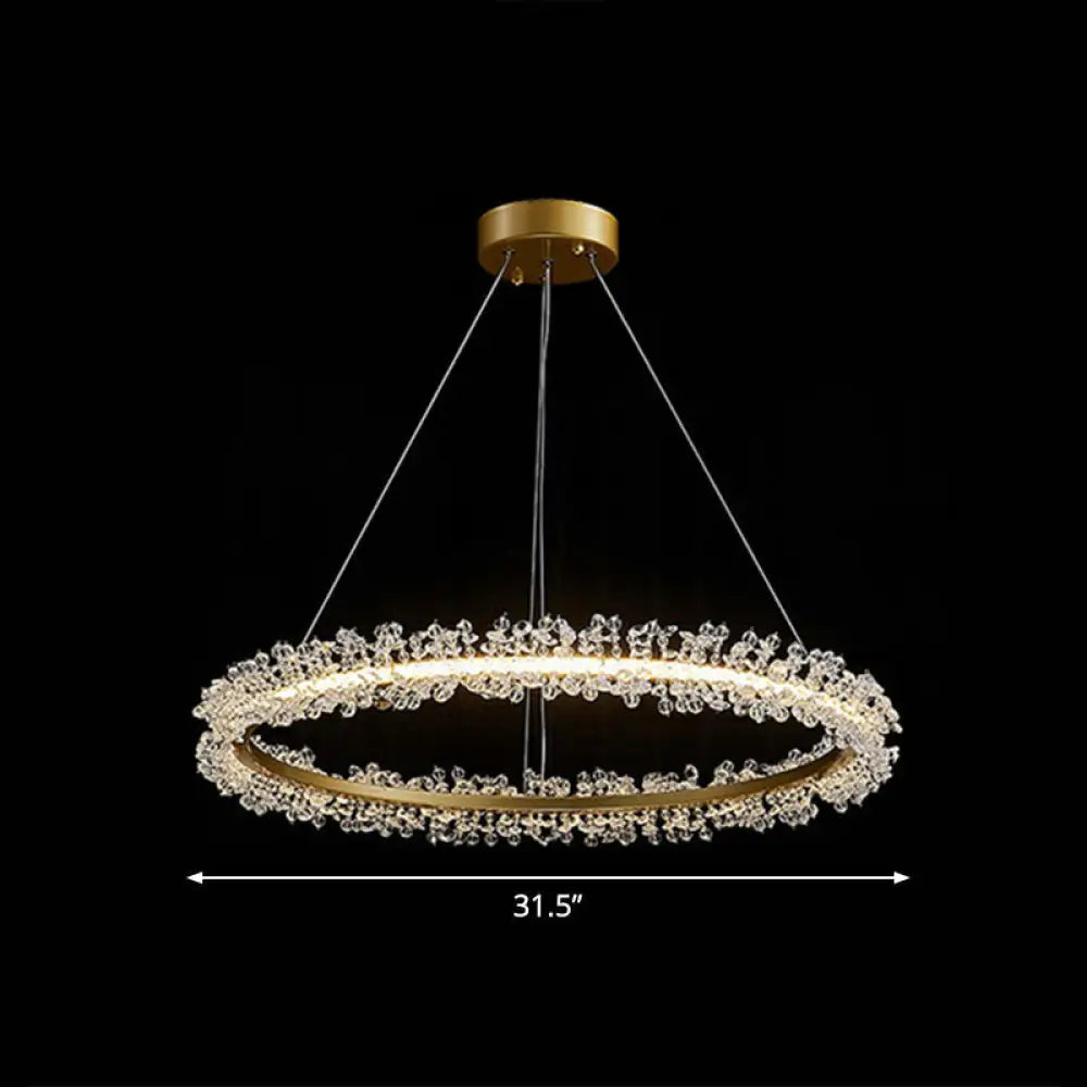 LED Circle Chandelier with Crystal Beads - Elegant Living Room Pendant Light