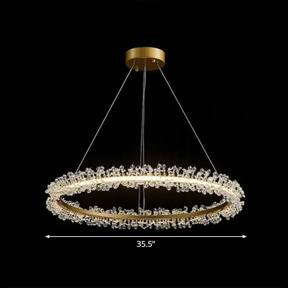 LED Circle Chandelier with Crystal Beads - Elegant Living Room Pendant Light