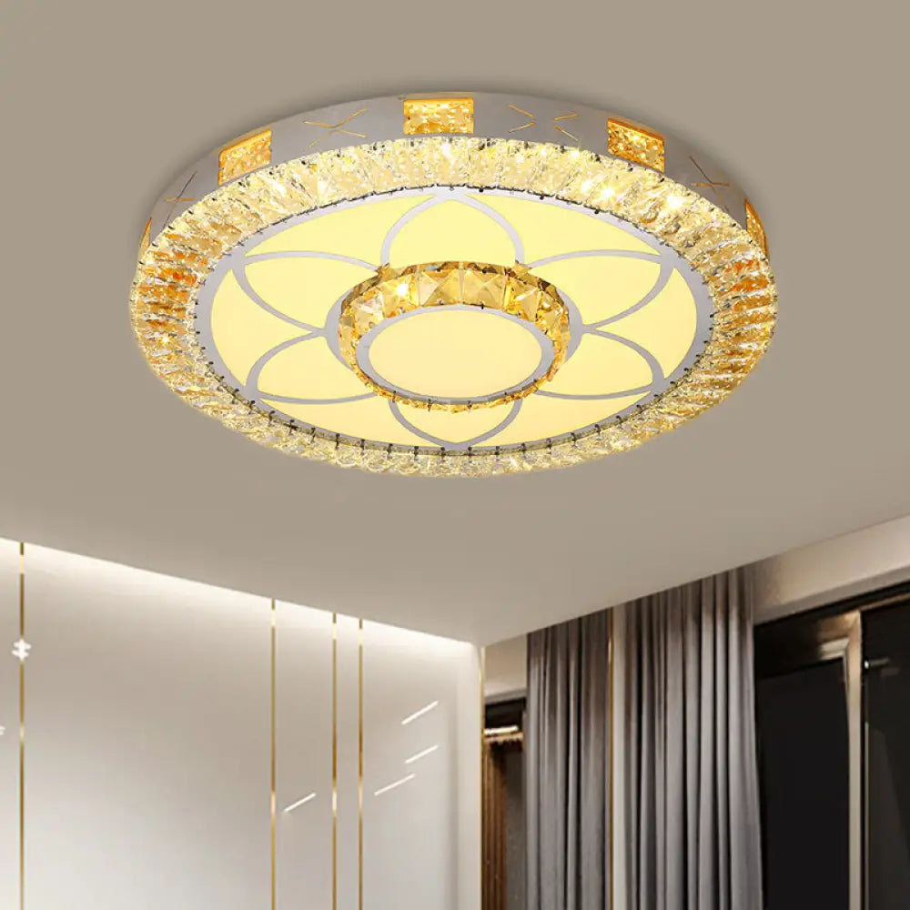 DecorBites™ DecorBites™ LED Crystal Ceiling Light Flush-Mount Fixture - Modern Chrome with Clear Inlaid Diamond/Flower/Star - Bedroom Lighting