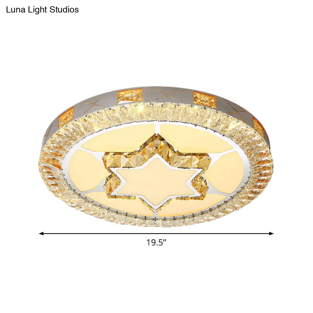 DecorBites™ DecorBites™ LED Crystal Ceiling Light Flush-Mount Fixture - Modern Chrome with Clear Inlaid Diamond/Flower/Star - Bedroom Lighting