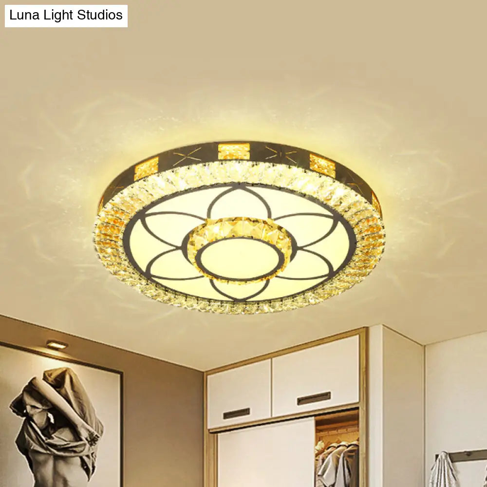 DecorBites™ DecorBites™ LED Crystal Ceiling Light Flush-Mount Fixture - Modern Chrome with Clear Inlaid Diamond/Flower/Star - Bedroom Lighting