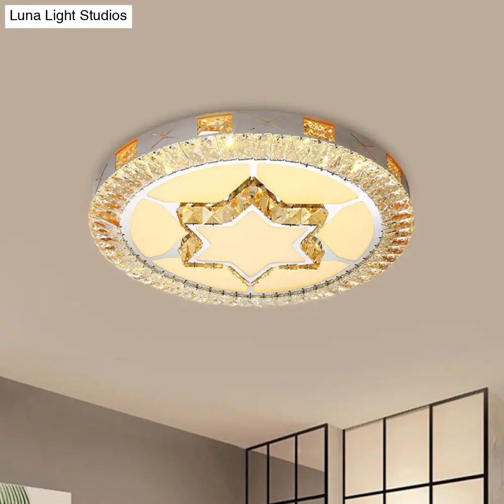 DecorBites™ DecorBites™ LED Crystal Ceiling Light Flush-Mount Fixture - Modern Chrome with Clear Inlaid Diamond/Flower/Star - Bedroom Lighting