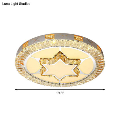 DecorBites™ DecorBites™ LED Crystal Ceiling Light Flush-Mount Fixture - Modern Chrome with Clear Inlaid Diamond/Flower/Star - Bedroom Lighting