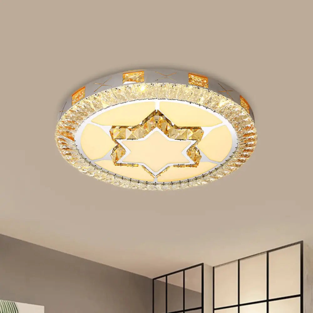 DecorBites™ DecorBites™ LED Crystal Ceiling Light Flush-Mount Fixture - Modern Chrome with Clear Inlaid Diamond/Flower/Star - Bedroom Lighting