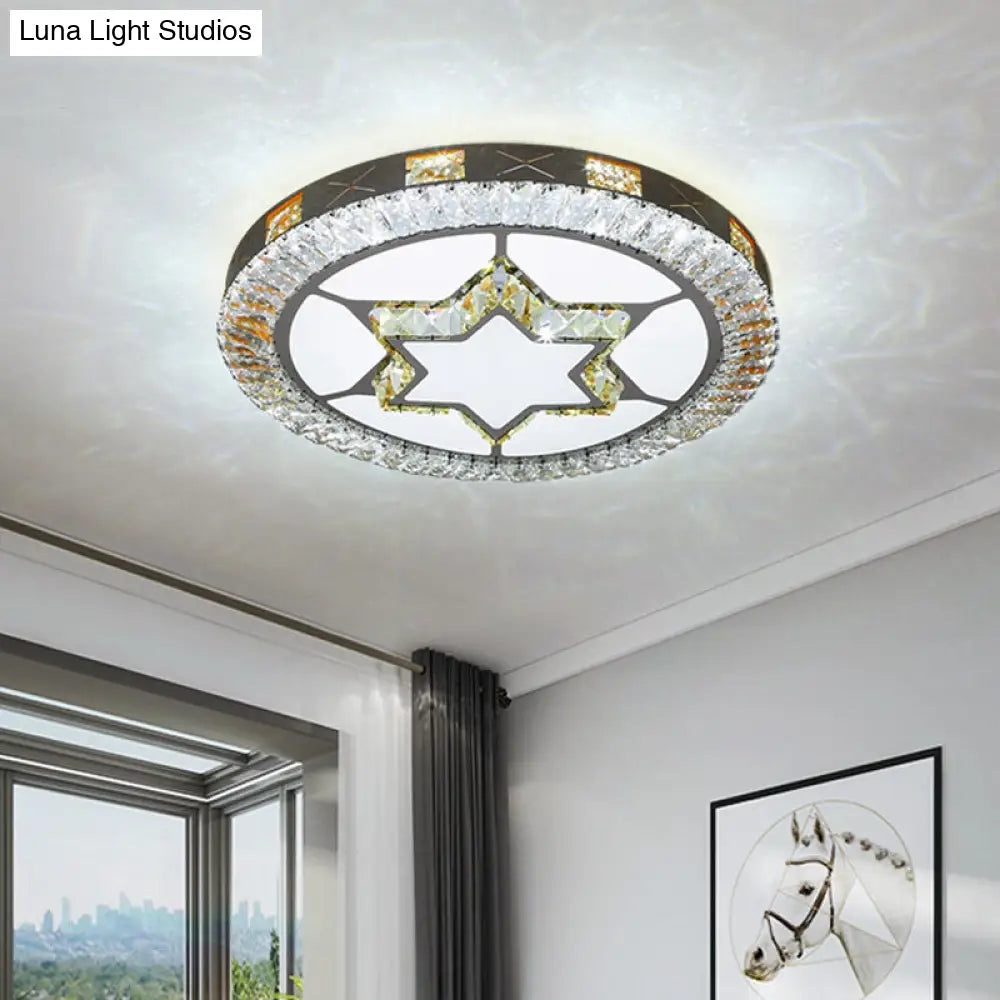 DecorBites™ DecorBites™ LED Crystal Ceiling Light Flush-Mount Fixture - Modern Chrome with Clear Inlaid Diamond/Flower/Star - Bedroom Lighting