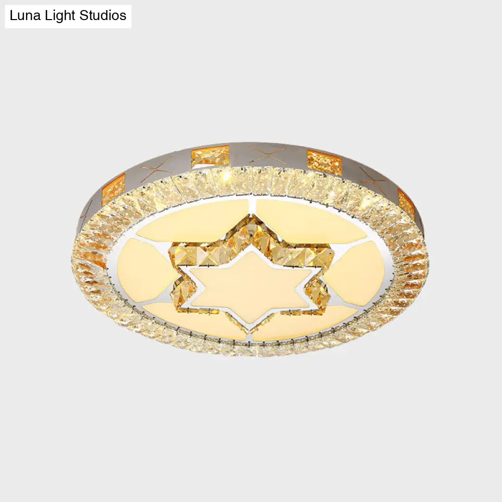 DecorBites™ DecorBites™ LED Crystal Ceiling Light Flush-Mount Fixture - Modern Chrome with Clear Inlaid Diamond/Flower/Star - Bedroom Lighting