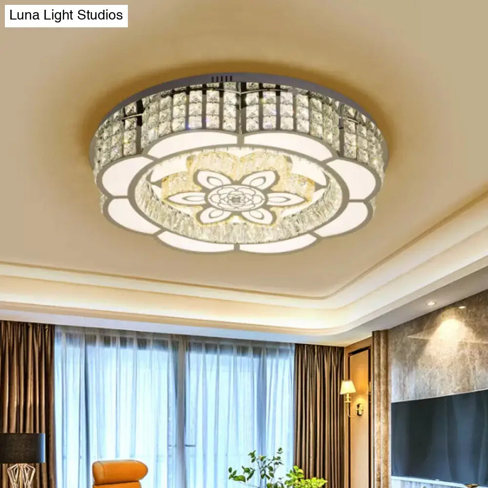 DecorBites™ DecorBites™ LED Crystal Flush Mount Ceiling Light in Chrome, Modern Flower Design, 23.5"/31.5" Wide