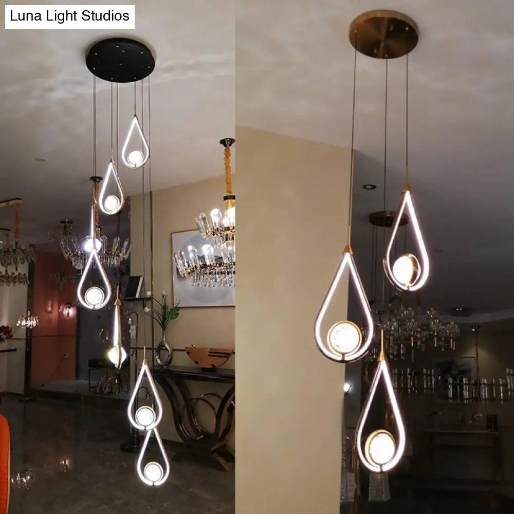 LED Crystal Pendant - Contemporary Style Metal Ceiling Hanging Lamp