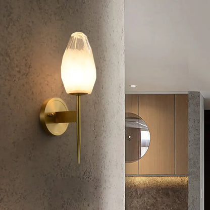 DecorBites™ LED Diamond Wall Lamp: Sleek Brass 1-Head Fixture with Clear Glass - Perfect for Bedside