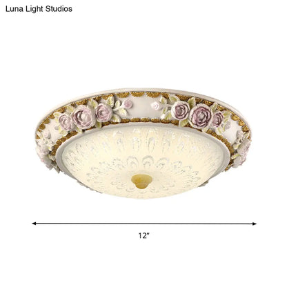 DecorBites™ DecorBites™ LED Dome Ceiling Lamp with Blossom Accent - White Milky Glass, Flush Mount - Sizes: 12", 16", 19.5