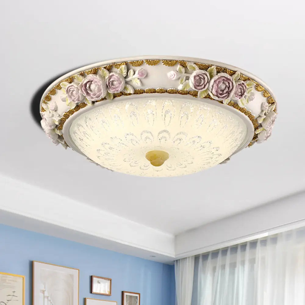 DecorBites™ DecorBites™ LED Dome Ceiling Lamp with Blossom Accent - White Milky Glass, Flush Mount - Sizes: 12", 16", 19.5
